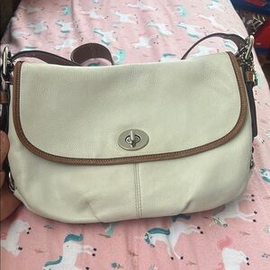 Coach Cream and Brown Leather Shoulder Bag
